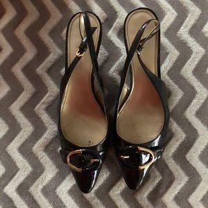 Patten leather sling back kitten heels